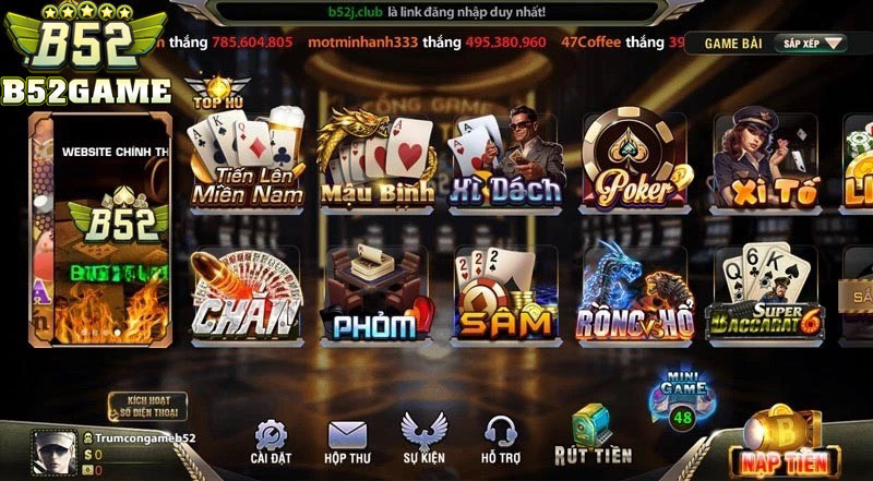 Kho game tại B52 phong phú và hấp dẫn